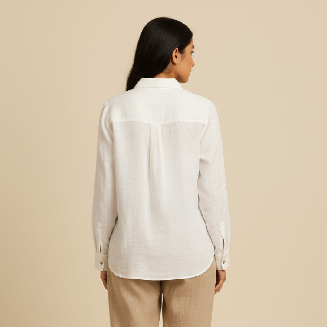 Linen Full-Sleeve Regular Shirt for Women- White