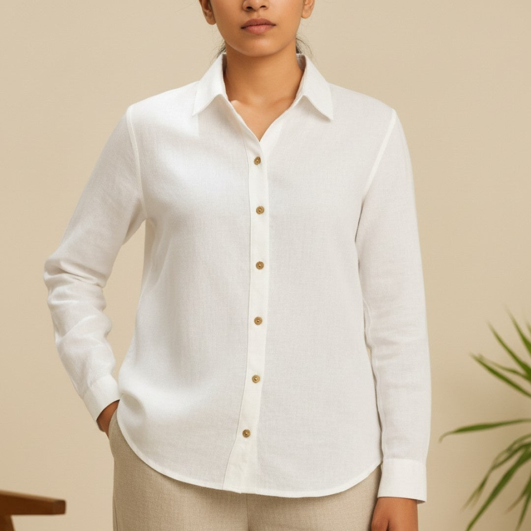 Linen Full-Sleeve Regular Shirt for Women- White