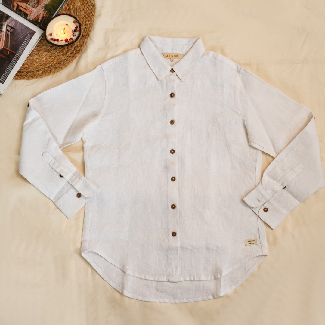 Linen Full-Sleeve Regular Shirt for Women- White