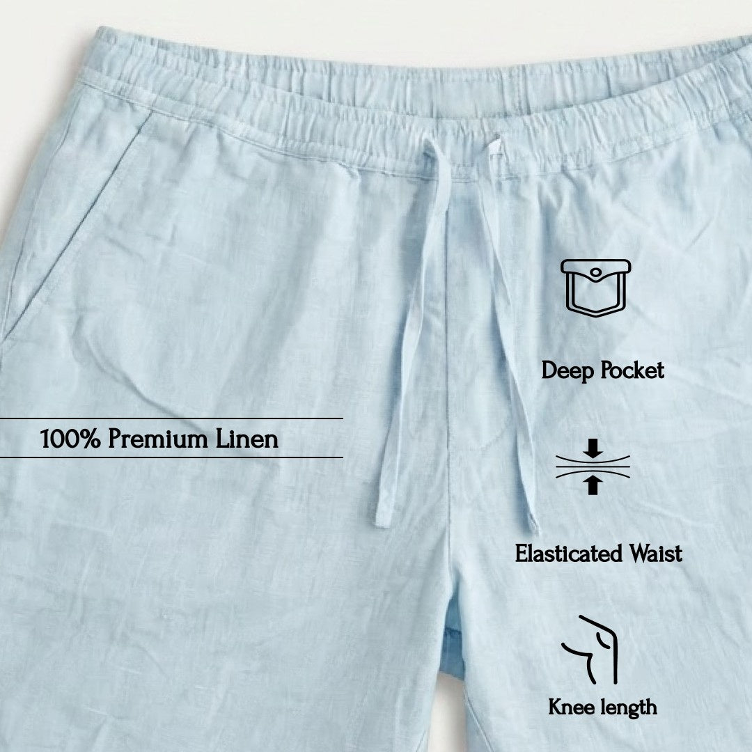 Linen Classic Shorts for Men- Cool Blue