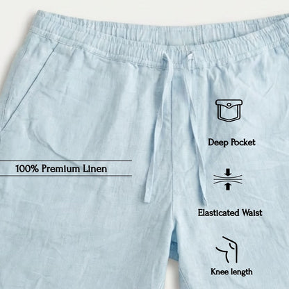Linen Classic Shorts for Men- Cool Blue