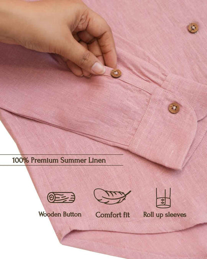 Full-sleeved Regular Shirt - 100% Premium Linen - Women - Rose