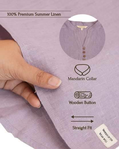 Mandarin Collared Top - 100% Linen - Women - Lavender