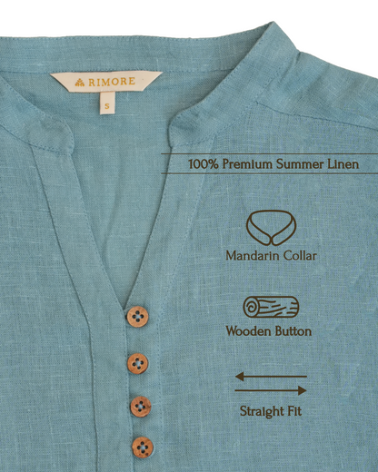 Mandarin Collared Top - 100% Linen - Women - Muted Sage