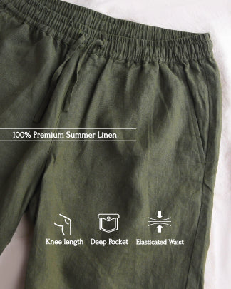 Classic Shorts- 100% Premium Linen - Men's Shorts - Olive