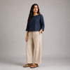Linen Boat Neck Top for Women - Navy