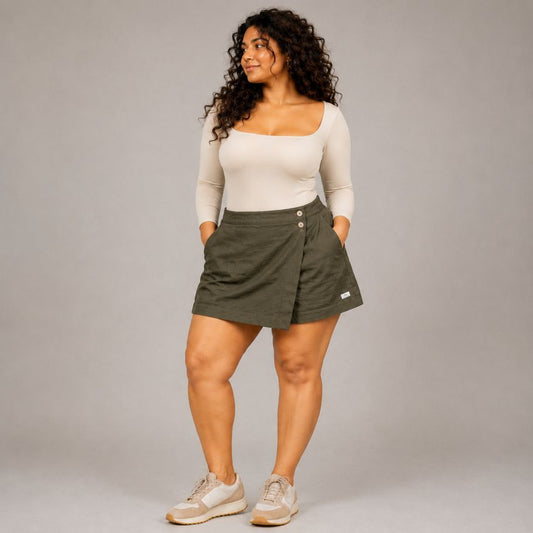 Linen Skorts for Women with Pockets- Olive