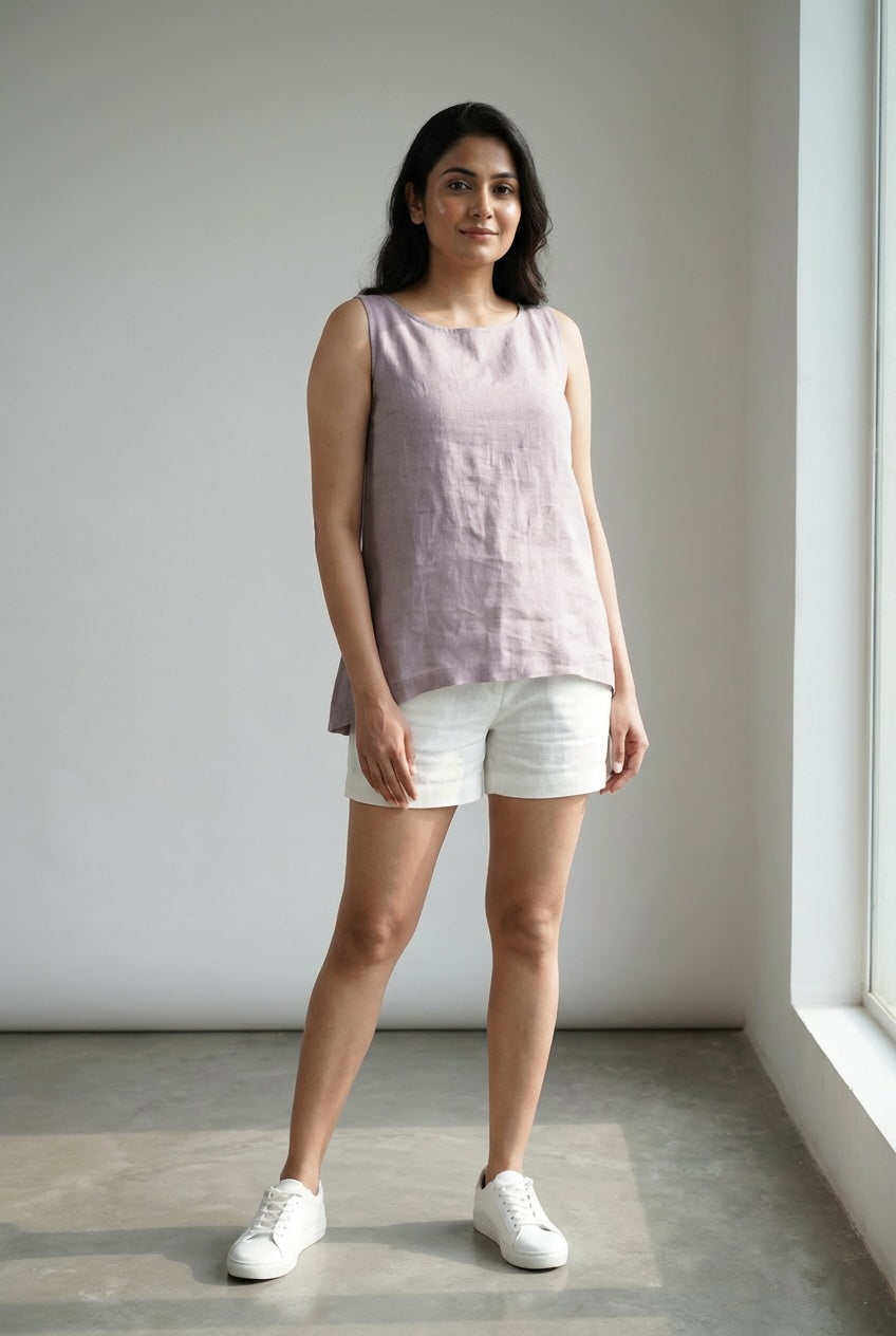 Asymmetrical Top - 100% Linen - Women - Lavendar