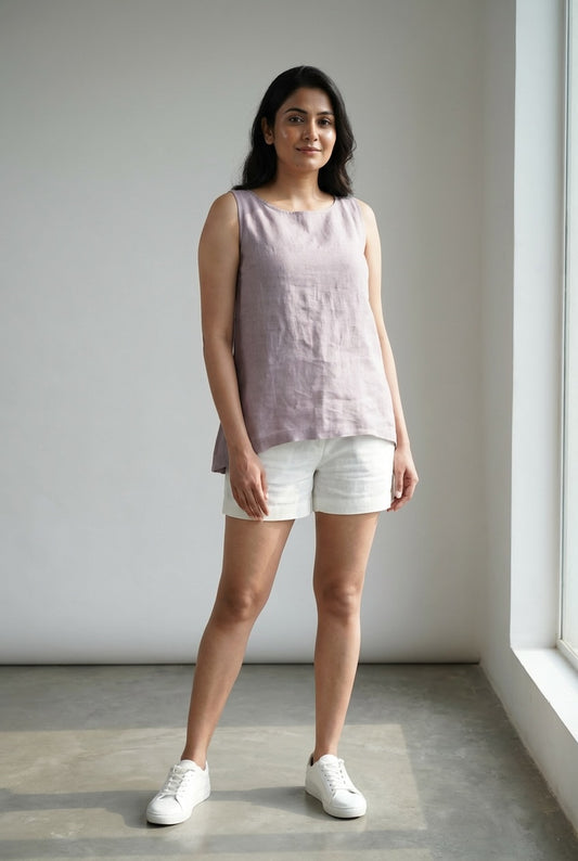 Asymmetrical Top - 100% Linen - Women - Lavendar