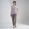 Linen Mandarin Collar Top for Women- Lavendar