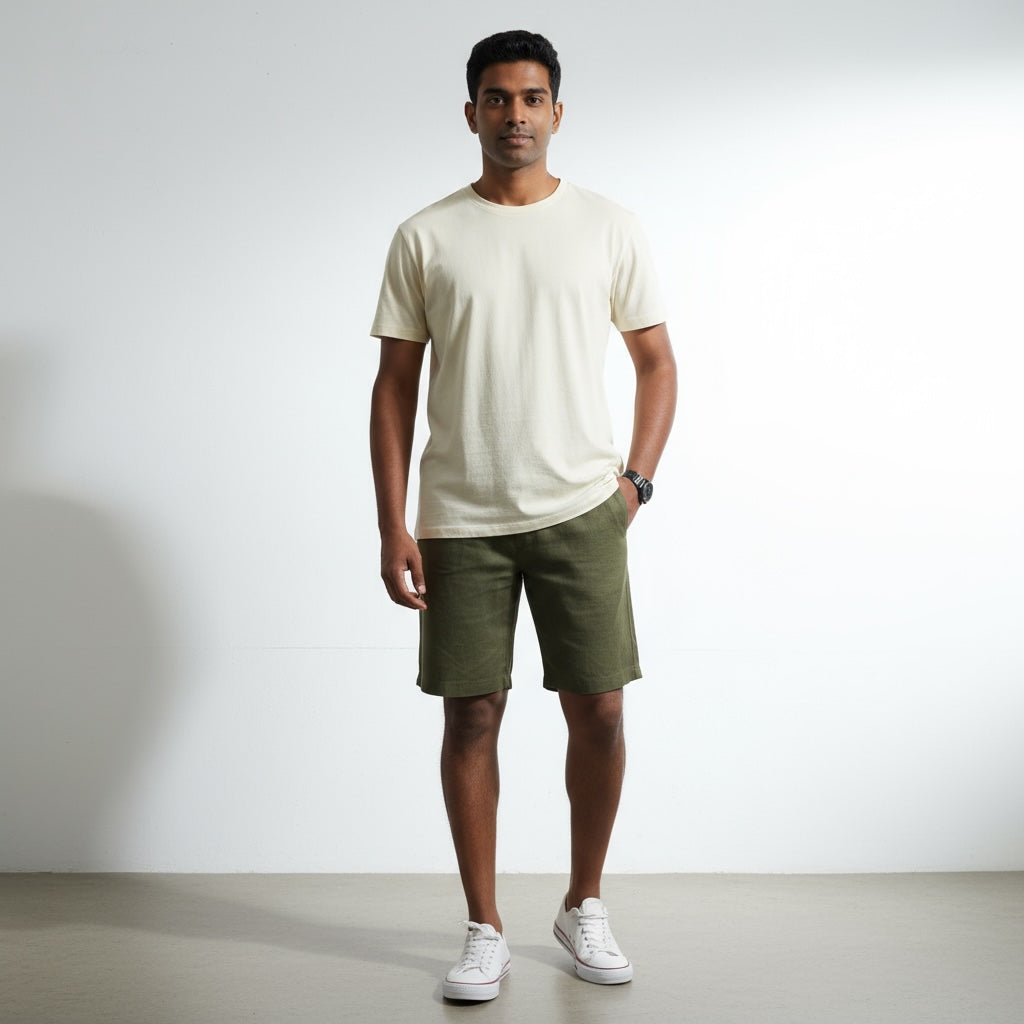 Classic Shorts- 100% Premium Linen - Men's Shorts - Olive