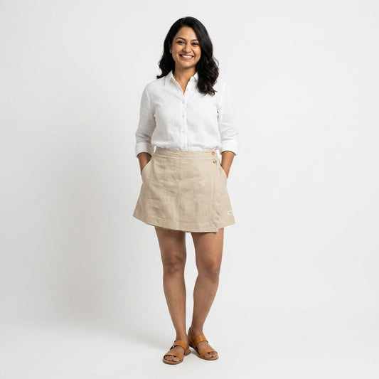 Linen Skorts for Women with pockets- Beige