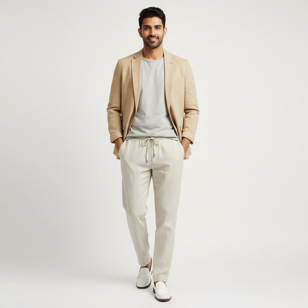 Linen Relaxed Fit Pants for Men- Beige