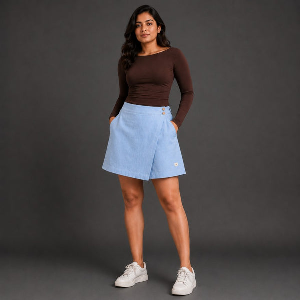 Linen Skorts for Women with Pockets- Sky Blue