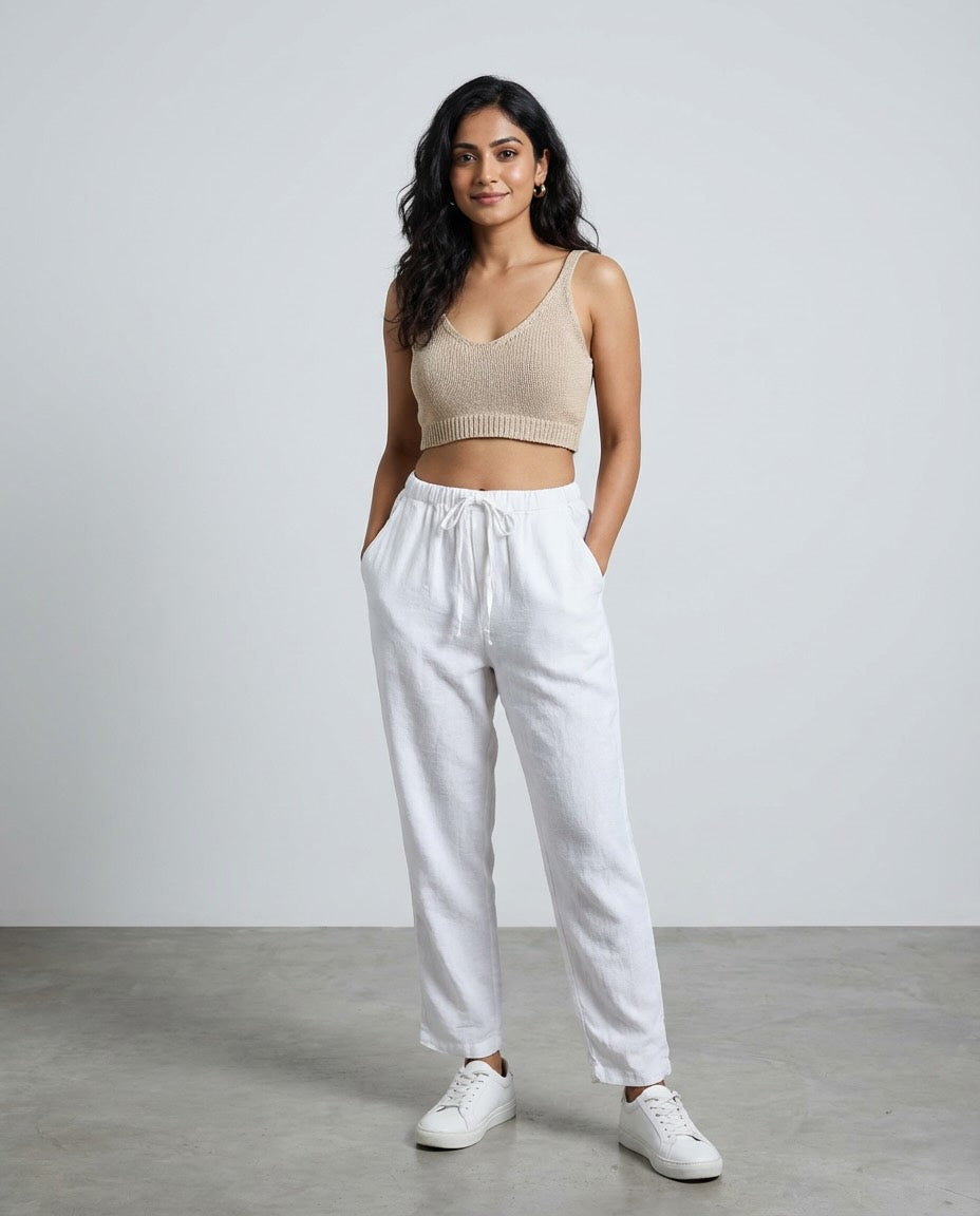 Relaxed fit Pants- 100% Premium Linen - Women - White