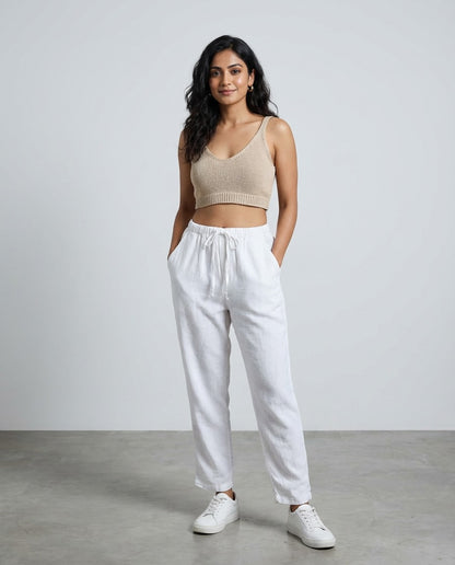 Relaxed fit Pants- 100% Premium Linen - Women - White