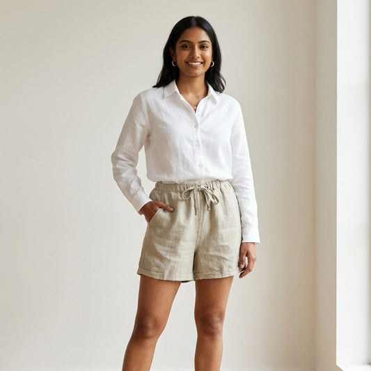 Linen Shorts for Women- Beige