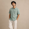 Linen Half-Sleeve Regular Collar Shirt for Men- Sage