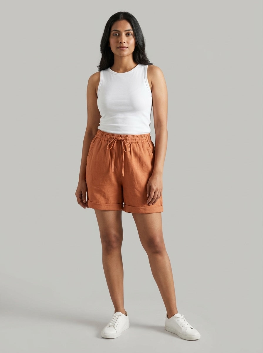 Everyday 100% Linen Shorts - Women Dusty Rust