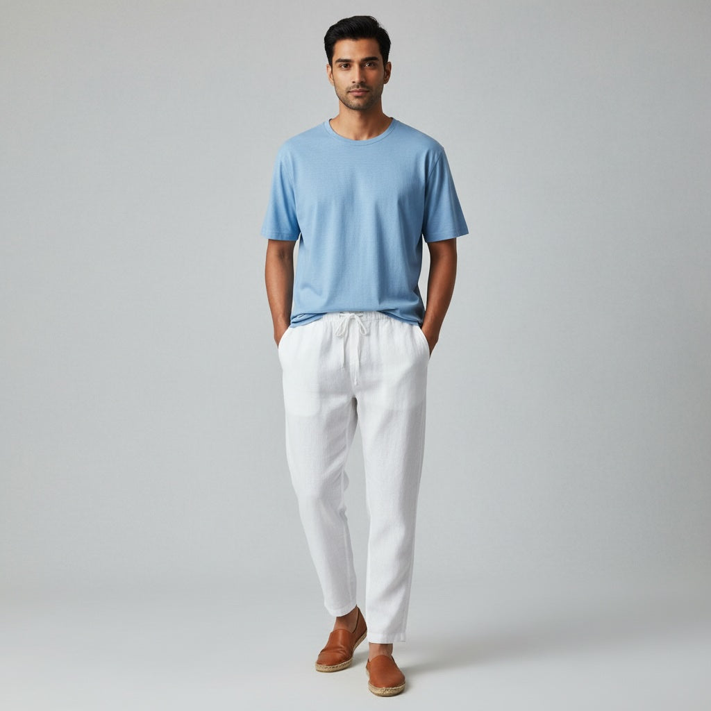Relaxed fit pants- 100% Premium Linen - Men - White