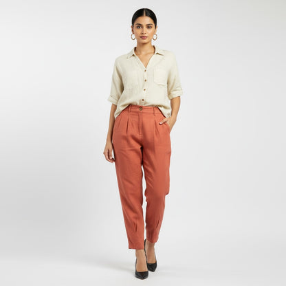 Office Carrot Pant - 100% Premium Linen - Women - Rust