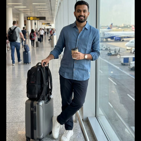 Everyday 100% Linen Regular Collar Shirt - Men Dusty Blue
