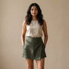 Linen Skorts for Women with Pockets- Olive