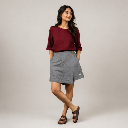 Linen Skorts for Women with pockets- Grey