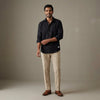 Linen Regular Collar Shirt for Men- Black