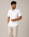 Linen Half-Sleeve Regular Collar Shirt for Men- White