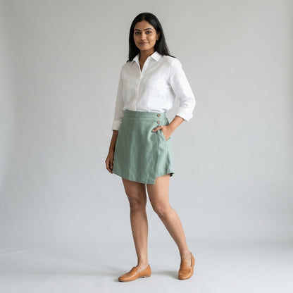 Skorts for Women - Rimore X Sara- 100% Premium Linen - Sage