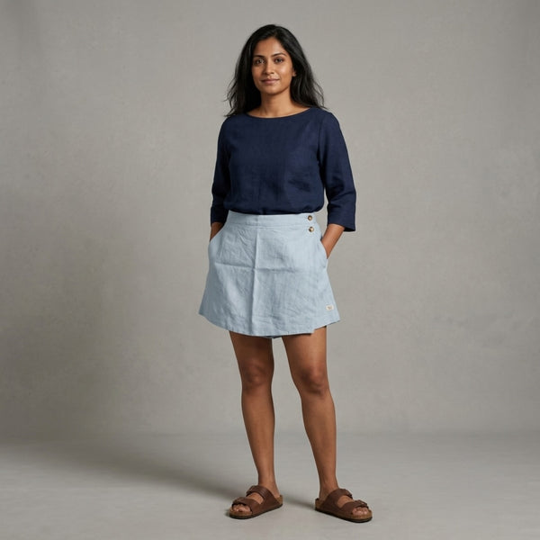 Linen Skorts for Women with Pockets- Sky Blue