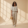Oversized Boxy Crop Linen Shirt for Women- Beige