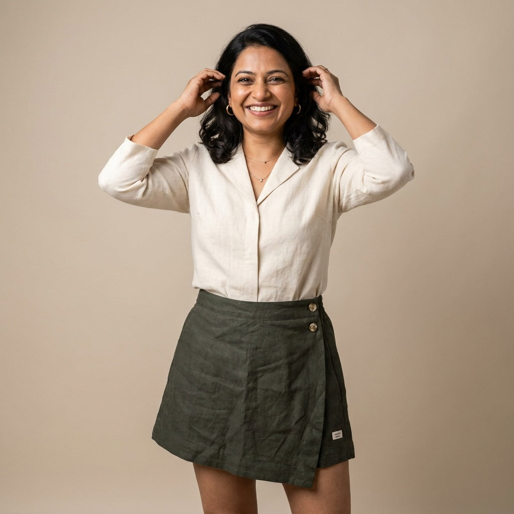 Linen Skorts for Women with Pockets- Olive