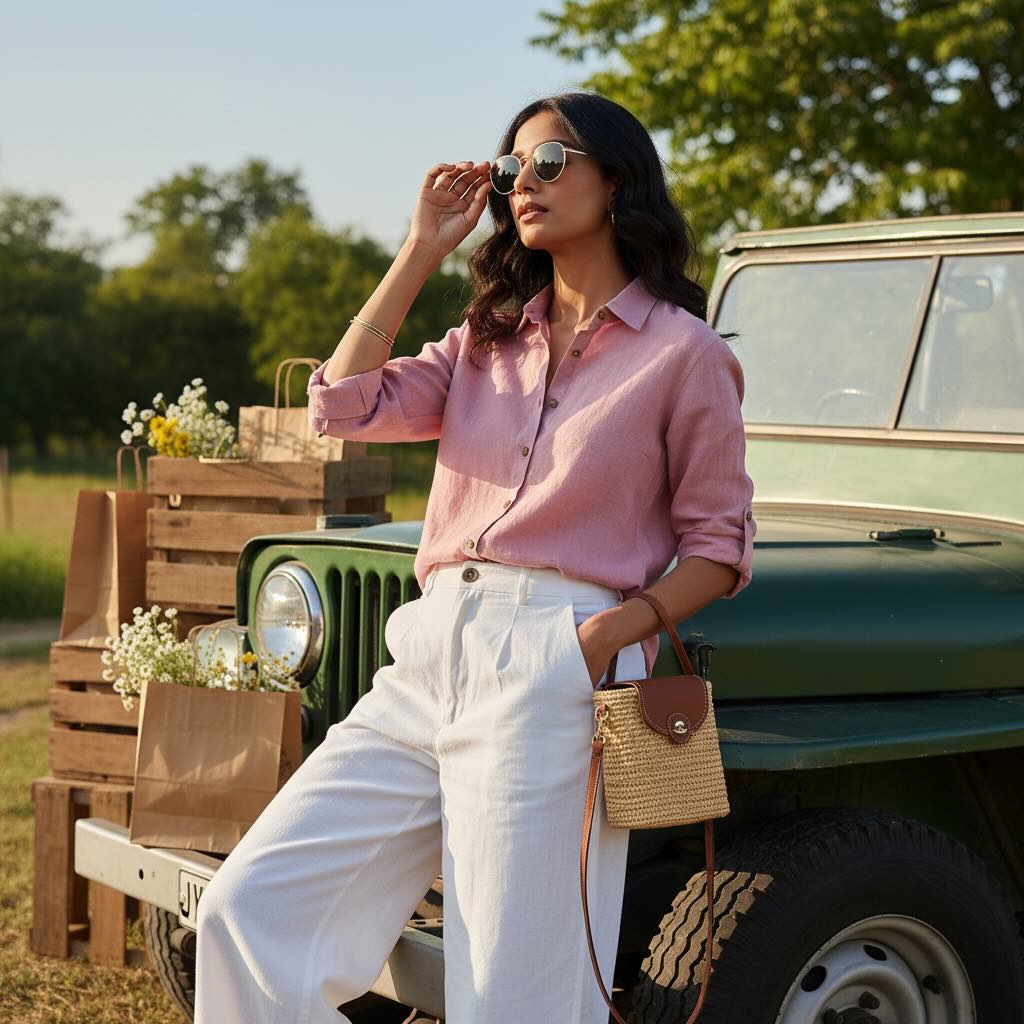 Full-sleeved Regular Shirt - 100% Premium Linen - Women - Rose