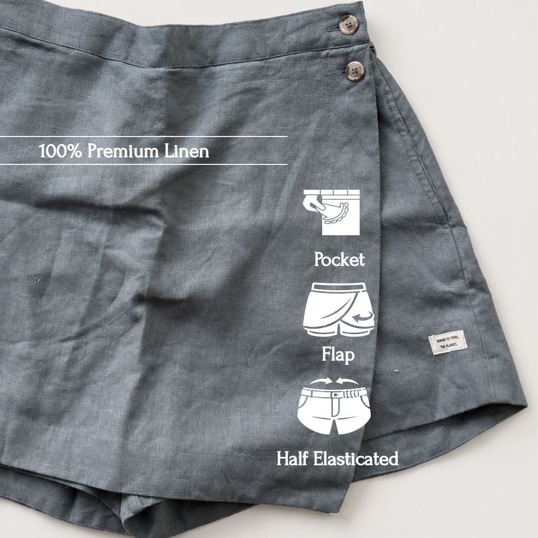 100% Pure Linen Skorts for Women with Pockets - Grey