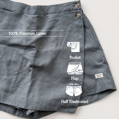 100% Pure Linen Skorts for Women with Pockets - Grey
