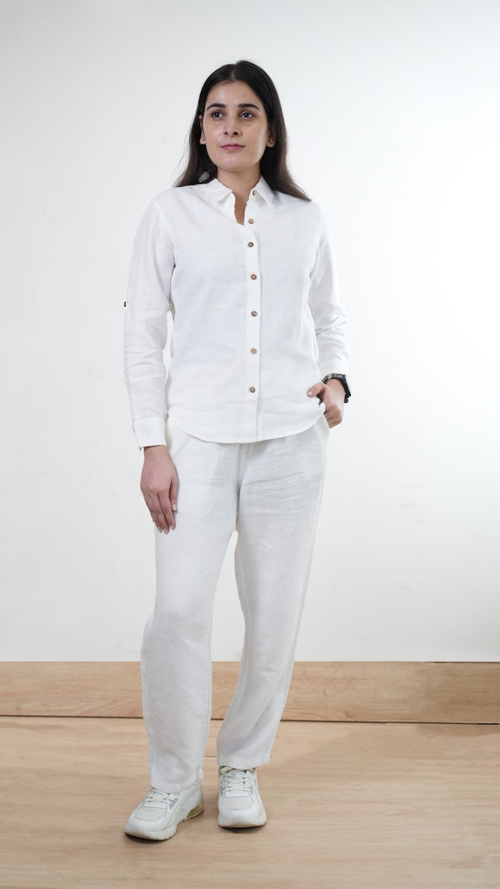 100% Linen Full-sleeved Regular Linen Shirt - Women