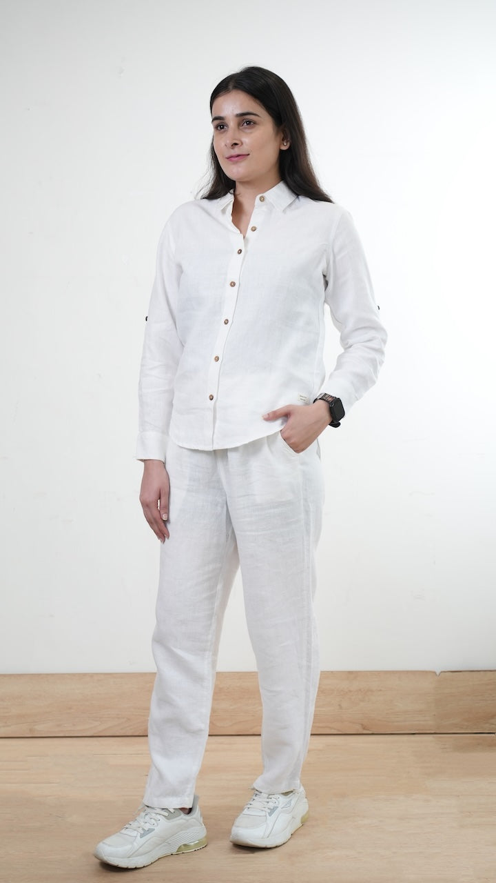 100% Linen Full-sleeved Regular Linen Shirt - Women