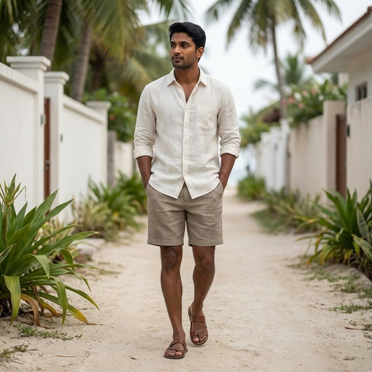 Taupe Premium Linen Classic Shorts for Men