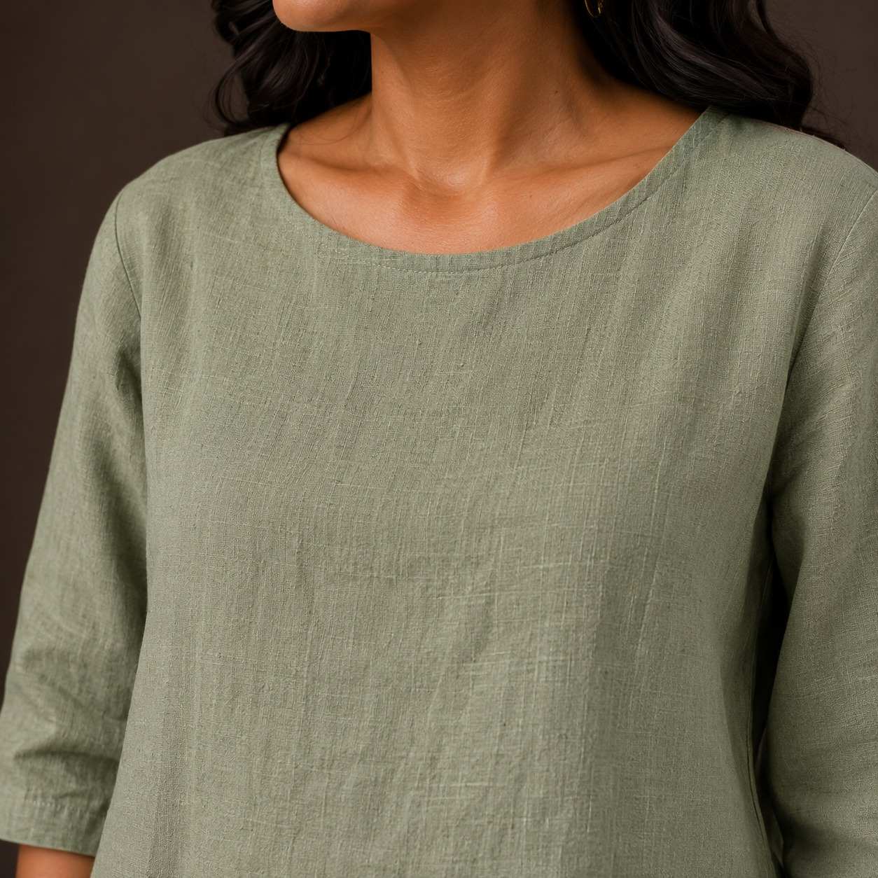 Linen Boat Neck Top for Women - Lime Green