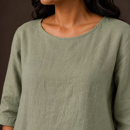 Linen Boat Neck Top for Women - Lime Green