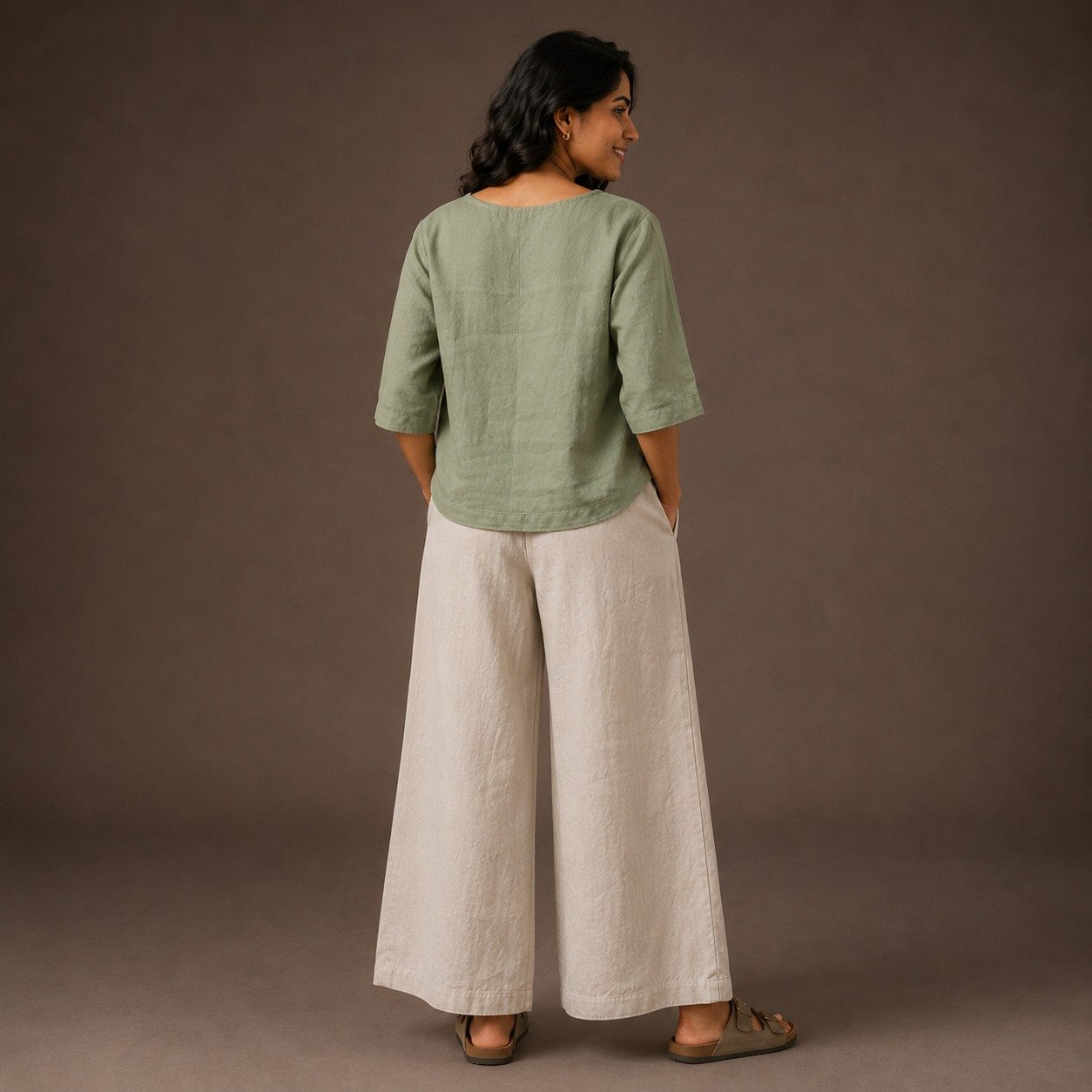 Linen Boat Neck Top for Women - Lime Green