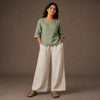 Linen Boat Neck Top for Women - Lime Green