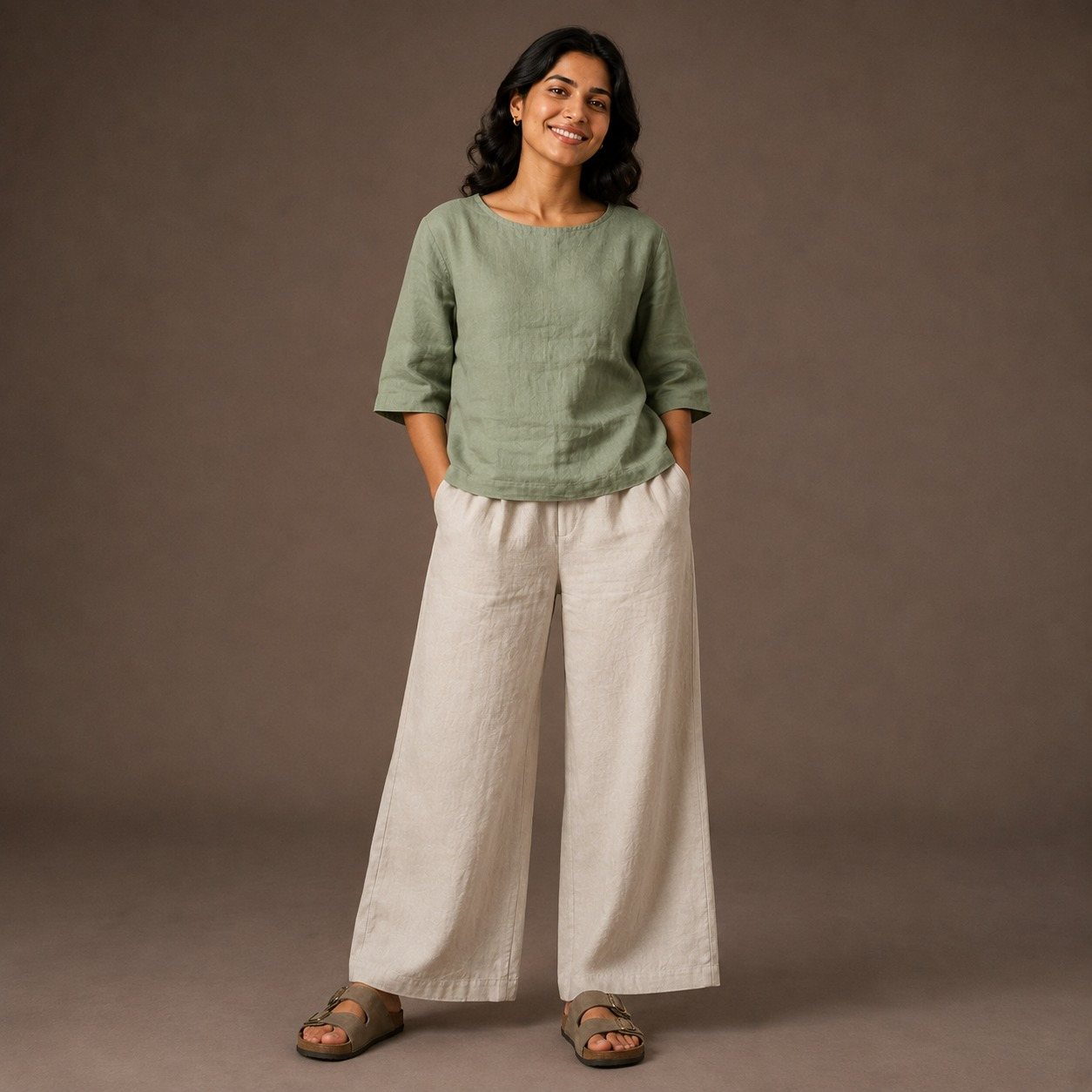 Linen Boat Neck Top for Women - Lime Green