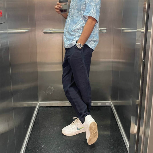 Relaxed fit pants- 100% Premium Linen - Men - Navy