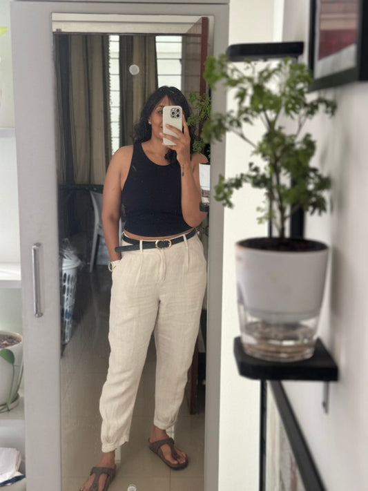 Office Carrot Pant - 100% Premium Linen - Women - Beige