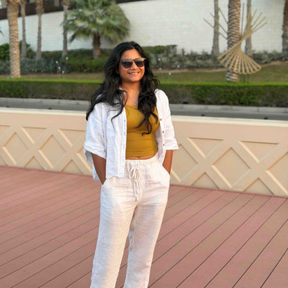 Oversized Boxy Crop Linen Shirt for Women- White