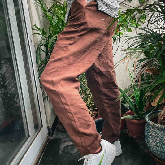 Relaxed fit pants- 100% Premium Linen - Men - Brown