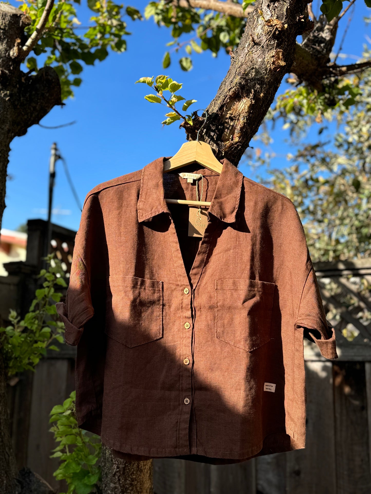 100% Premium Linen Boxy Shirt - Brown